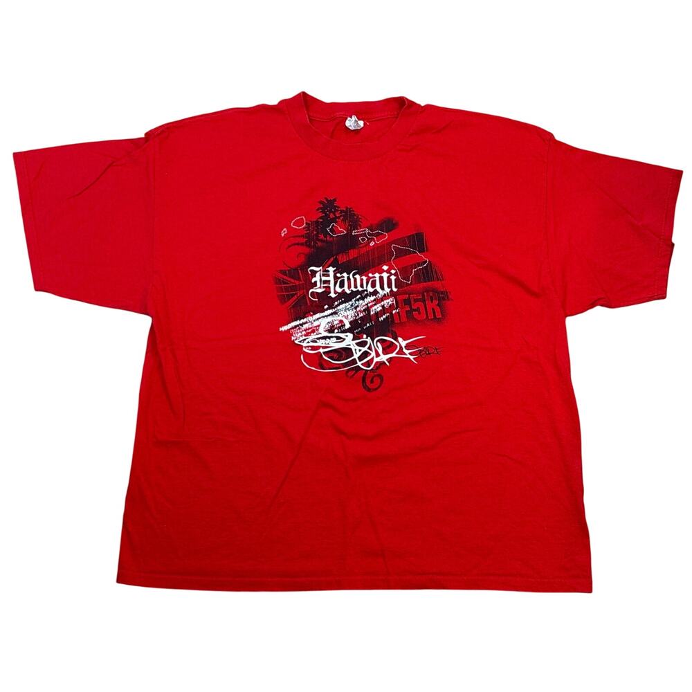 Y2K Hawaii surfer scribble surf red streetwear baggy 3XL AAA shirt